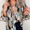 Women's Green Geometric Print Buttoned Balloon Sleeve Loose Fit Shirt - Image 2