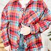 Women's Red Plus Size Plaid Print Buttoned Shirt - Image 5