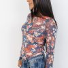 Women's Orchid Petal Floral Print Mesh Fitted Long Sleeve Top - Elegant & Breathable - Image 3