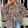 Women's Jet Stream Oversized Leopard Print Balloon Sleeve Casual Shirt - Image 5