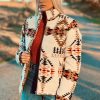 Women's Beige Aztec Printed Stand Neck Zip-Up Jacket - Image 4