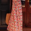 Women's Red Floral Print Maxi Skirt with Wide Waistband and Side Slit - Image 3