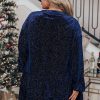 Women's Navy Blue Plus Size Textured Velvet Tiered V Neck Dress - Image 10