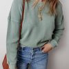 Women's Clearly Aqua Waffle Knit Drop Shoulder V Neck Top - Image 6