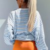 Women's Blue Stripe Crew Neck Loose Fit Sweatshirt - Image 3