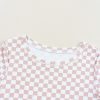 Women's Pink Checkered Ribbed Slim Fit Crew Neck T-Shirt for Casual Wear - Image 6