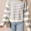 Women's Gray Stripe Drop Shoulder Crew Neck Sweater - Image 5