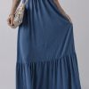 Women's Sail Blue Solid Color Lace-Up High Waist Tiered Maxi Skirt - Image 7