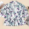 Women's Purple Floral Ricrac Trim Peplum Top with Puff Sleeves - Image 14