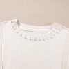 Elegant Beige Pearl Decor Crew Neck Half Sleeve Plus Size T-Shirt - Image 10