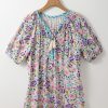 Women's Multicolour Bohemian Floral V Neck Loose Half Sleeve Blouse - Chic Summer Top - Image 4