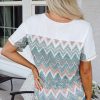 Women's White Chevron Patchwork Raglan Sleeve Knitted T-Shirt - Casual and Comfy - Image 2