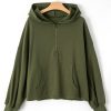 Women's Moss Green Fleece Lined Half Zip Hoodie with Kangaroo Pockets - Image 7