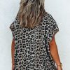 Women's Khaki Leopard Contrast Trim Short Sleeve Loose Plus Size Top - Image 2