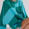 Women's Green Checkered Oversized Sweater with Side Slits Drop Shoulder - Image 6