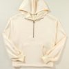 Women's Beige Fleece Lined Half Zip Pullover Hoodie - Image 9