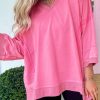 Women's Bonbon Mineral Washed V Neck Long Sleeve T-Shirt with Bracelate Sleeves - Image 2