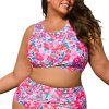 Rose Plus Size Floral Print Twisted High Waist Bikini Set for Women - Image 22