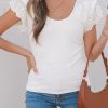 Women's White Eyelet Ruffle Sleeve Slim Fitted Top - Chic Summer Blouse - Image 8