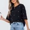 Women's Black Pearl Beaded Drop Shoulder Crewneck T-Shirt - Trendy Casual Tee - Image 4