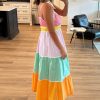 Women's Multicolor Colorblock High Waist Flowing Maxi Dress with Pockets - Image 2