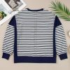 Women's White Stripe Color Block Exposed Seam Loose Fit Sweatshirt - Image 10