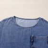 Women's 3/4 Sleeve Ruffled Pocket Denim Blouse in Sky Blue - Image 9