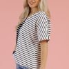 Women's Black Stripe Two Tone Colorblock V Neck T-Shirt - Chic and Casual Style - Image 10