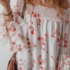 Women's White Floral Print Off Shoulder Ruffled Sleeve Blouse - Image 7