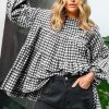 Women's Black Checkered Puff Sleeve Tiered Loose Babydoll Blouse - Image 4