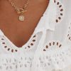 Women's White Embroidered Lace Patchwork Tie Neck Puff Short Sleeve Blouse - Image 11