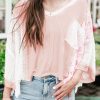 Women's Delicacy Floral Lace Crochet Patchwork Batwing Sleeve Blouse - Image 3