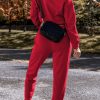 Chic Women's Racing Red Solid Color High Low Pullover and Slim Fit Pants Set - Image 2