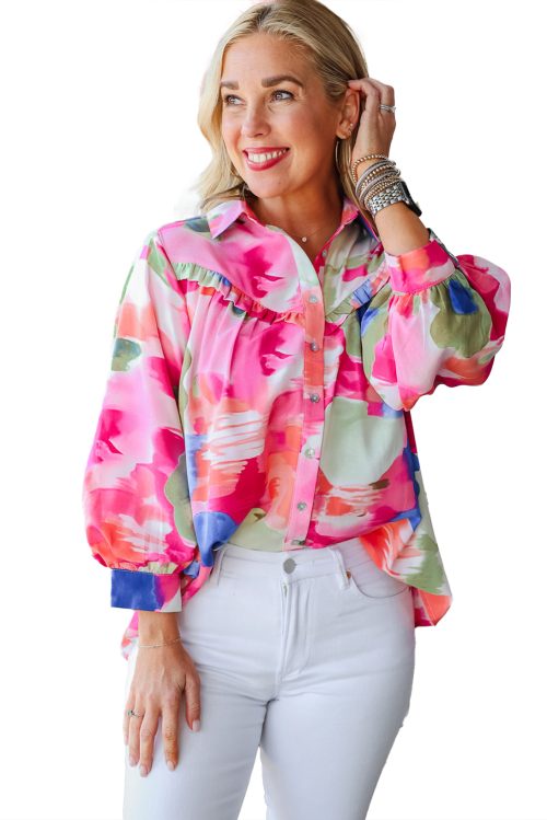 Women's Multicolour Abstract Printed Lantern Sleeve Blouse