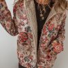 Women's Beige Vintage Paisley Floral Printed Sherpa Lined Hooded Jacket - Image 9