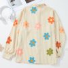 Women's Loose Fit Apricot Stripe Flower Print Collared Button-up Shirt - Image 14