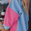 Women's Bright Pink Colorblock Patchwork Drop Shoulder Sweatshirt - Image 4