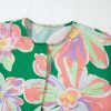 Women's Green Floral Print Button Up Pleated Puff Sleeve Loose Shirt - Image 11