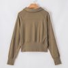 Women's Brown Quarter Zip Stand Neck Sweatshirt with Kangaroo Pocket - Image 8