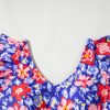 Chic Blue Floral Print Ruffled V Neck High Waist One Piece Swimwear for Women - Image 16