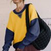 Women's Yellow Color Block Thumbhole Sleeve Drop Shoulder Crew Neck Sweatshirt - Image 4