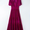 Women's Red Dahlia Velvet Tiered Maxi Dress with Short Sleeves - Image 8