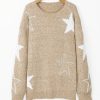 Women's Khaki Star Pattern Drop Shoulder Plus Size Sweater - Casual Winter Knit - Image 3