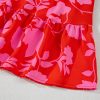 Women's Red Floral Bubble Sleeve Sweetheart Neck Ruffled Mini Dress - Image 26