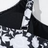 Black Plus Size Printed Square Neck Drawstring Ruffled Tankini Set for Women - Image 20