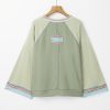 Women's Meadow Mist Green Waffle Knit Patchwork Raglan Top with Wide Bracelet Sleeves - Image 9