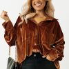 Women's Chestnut Plus Size Velvet Drop Shoulder Shirt with Chest Pocket - Image 6