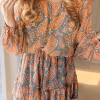 Women's Orange Paisley Print Loose Fit Drawstring High Waist Mini Dress - Image 3