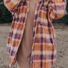 Women's Multicolour Plus Size Plaid Print Collared Button-Up Jacket for Winter - Image 8