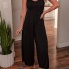 Women's Black Spaghetti Straps Open Back Pleated Wide Leg Jumpsuit - Casual Summer Fashion - Image 3